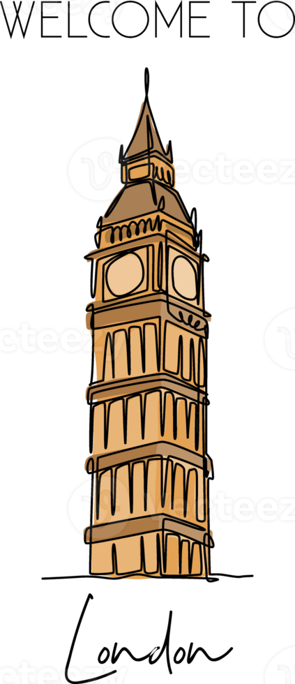 enkele doorlopende lijntekening van de Big Ben klokkentoren landmark. historische iconische schoonheidsplaats in Londen. home decor kunst aan de muur poster print concept. moderne één lijn tekenen ontwerp vectorillustratie png