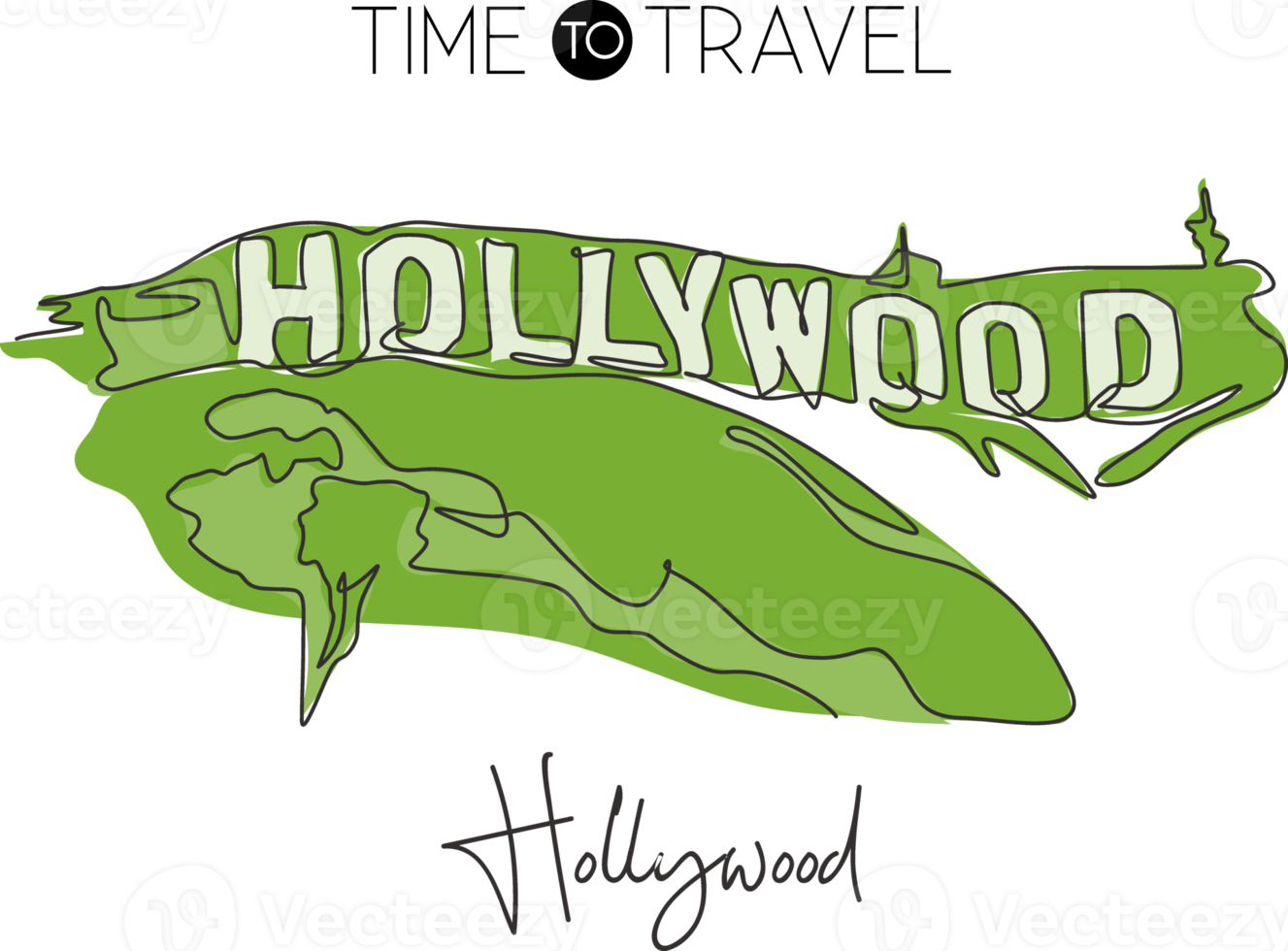 een doorlopend lijn tekening van Hollywood teken mijlpaal. wereld iconisch plaats in Californië, Verenigde Staten van Amerika. vakantie vakantie muur decor poster afdrukken concept. vector illustratie png