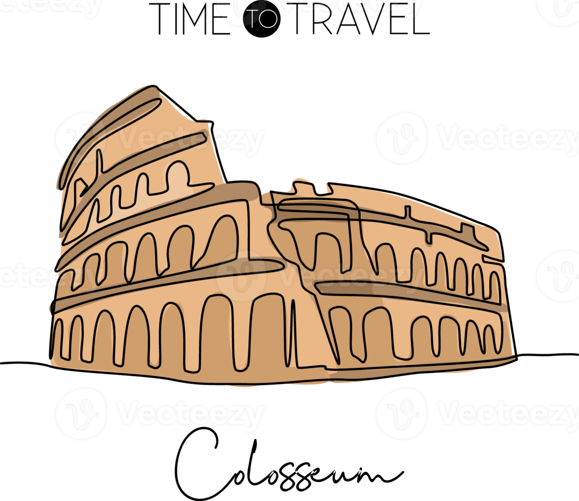 een doorlopende lijntekening colosseum amfitheater landmark. historische iconische plek in Rome. vakantie vakantie huis muur decor poster print concept. moderne enkele lijn tekenen ontwerp vectorillustratie png