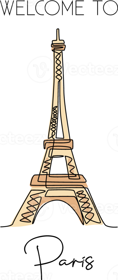 Single continuous line drawing of Eiffel Tower. Iconic landmark place in Paris, France. World travel wall decor home art poster print concept. Modern one line draw design vector graphic illustration png