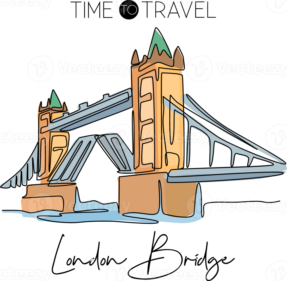 enkele een lijntekening torenbrug landmark. historische iconische plek in Londen, VK. toerisme en reizen briefkaart home muur decor kunst concept. moderne doorlopende lijn tekenen ontwerp vectorillustratie png