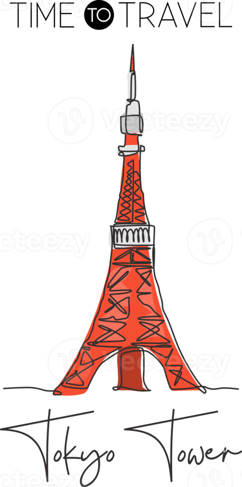 en kontinuerlig linje ritning tokyo torn landmärke. världsikonisk plats i tokyo, japan. semester semester hem väggdekor konst affisch print koncept. vektor illustration png