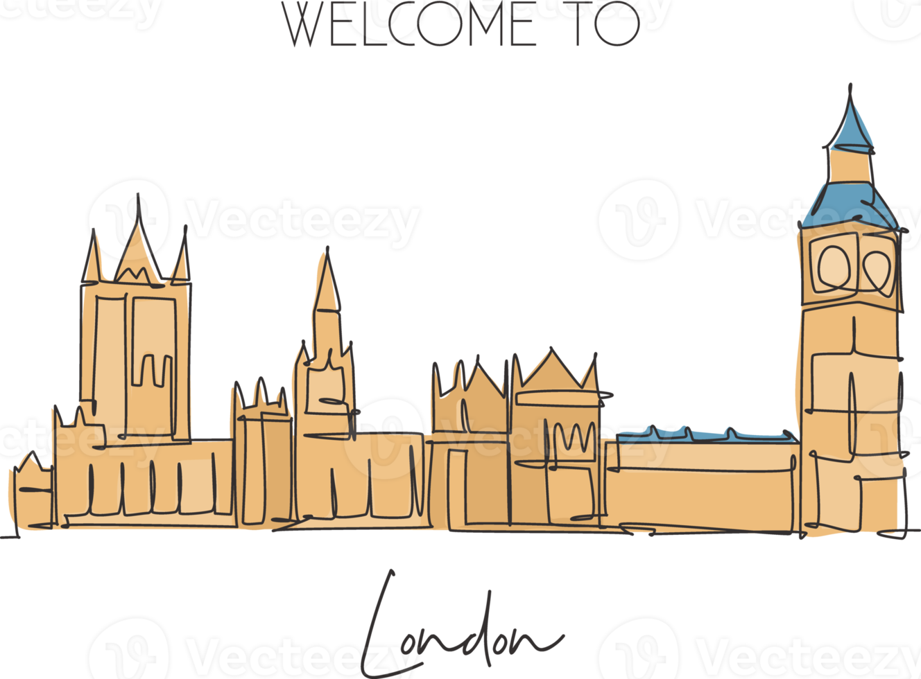 una sola línea de dibujo de la casa del parlamento londres hito. mundialmente famoso icónico en inglaterra reino unido. concepto de tarjeta postal de turismo y viajes. ilustración de vector de diseño de dibujo de línea continua de moda png