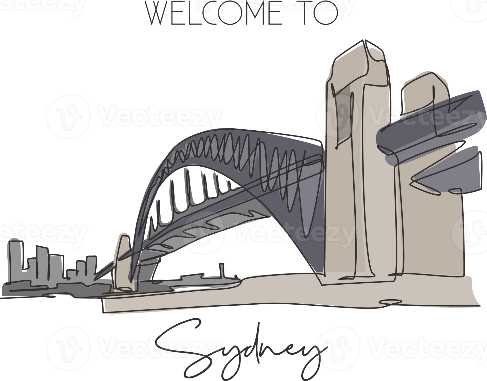 One continuous line drawing Sydney Harbour Bridge landmark. Great