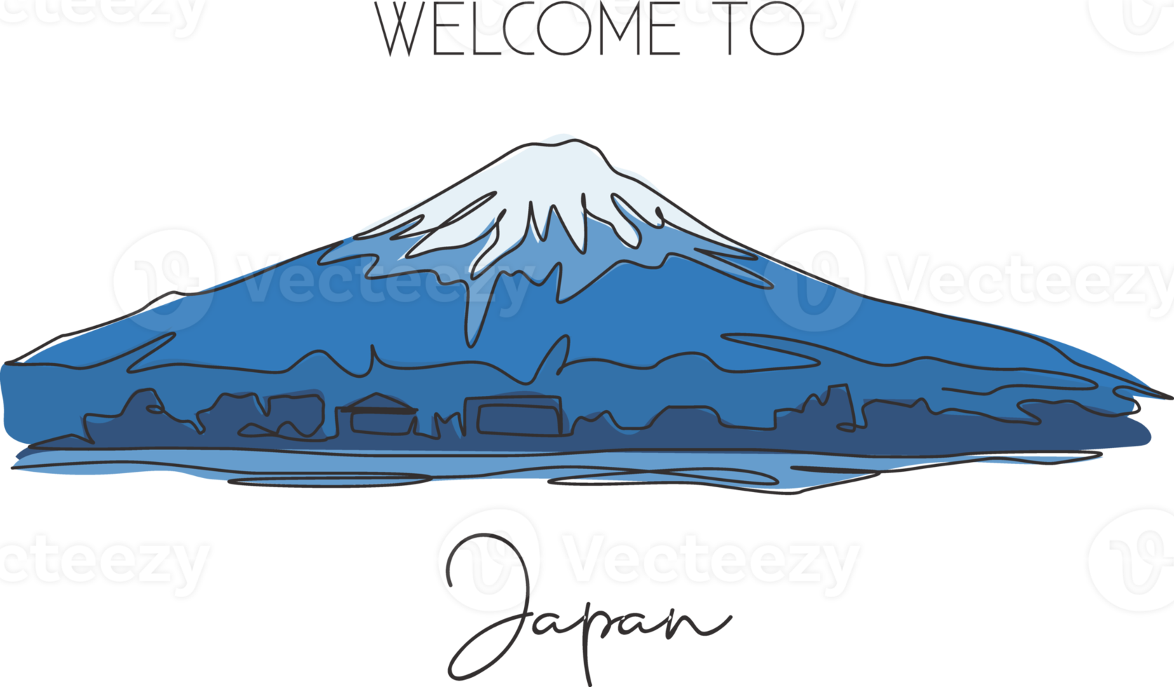 Single continuous line drawing Mount Fuji scenery landmark. Beautiful place in Honshu, Japan. World travel home decor wall art poster print concept. Modern one line draw design vector illustration png