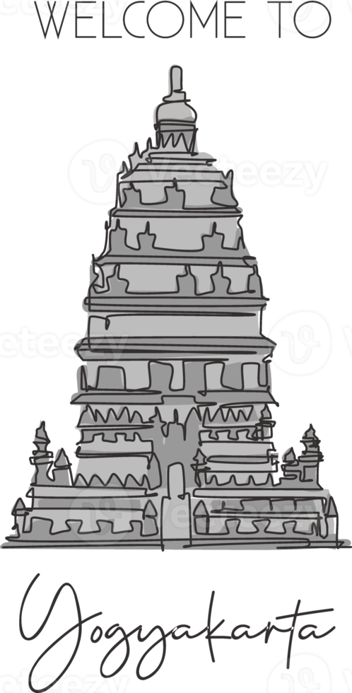 una línea continua que dibuja el punto de referencia del templo de prambanan. lugar icónico mundial en jogjakarta, indonesia. concepto de impresión de póster de decoración de pared de vacaciones. ilustración de vector de diseño de dibujo de línea única moderna png