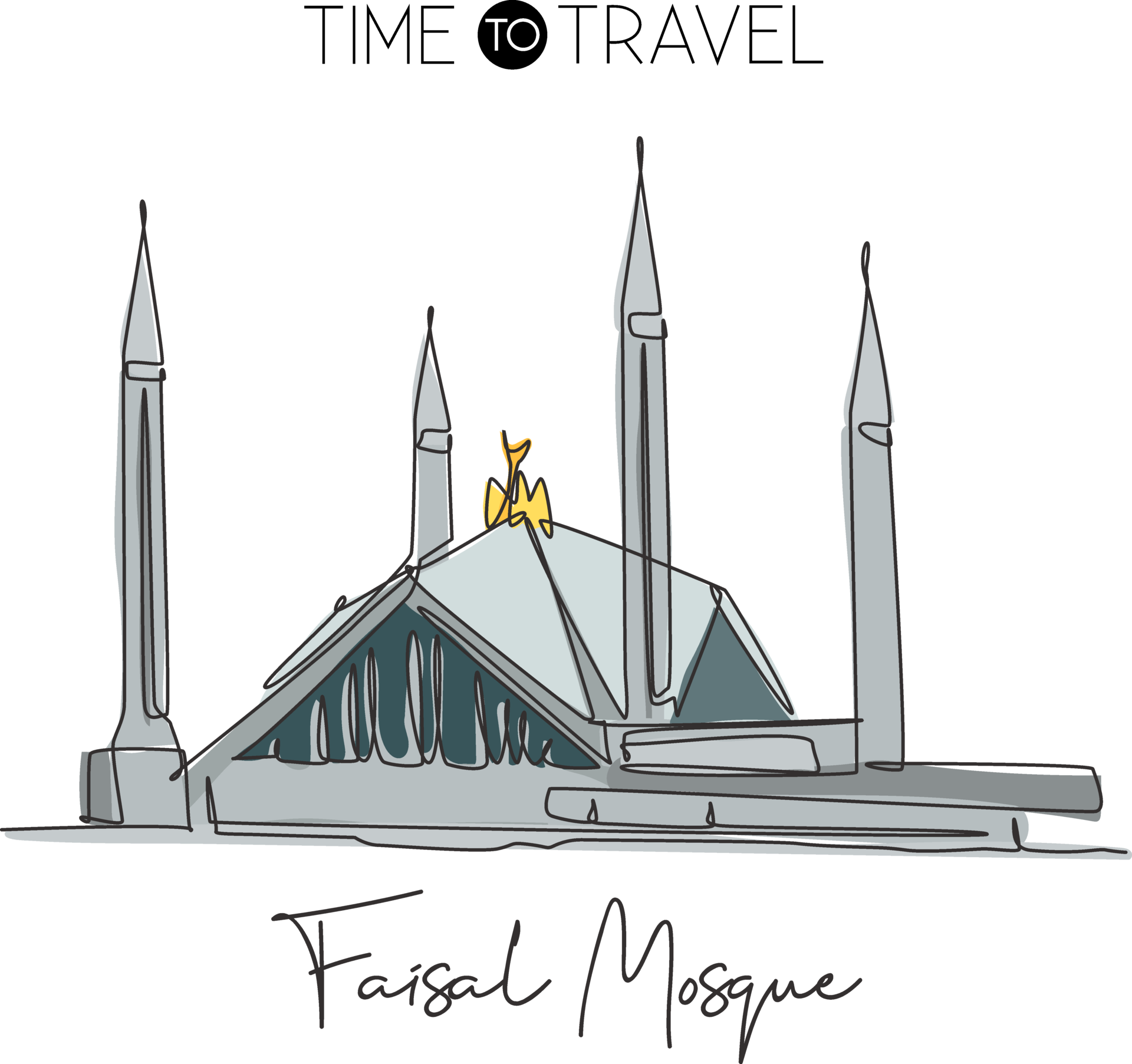 Free One single line drawing Shah Faisal Mosque landmark. Famous iconic