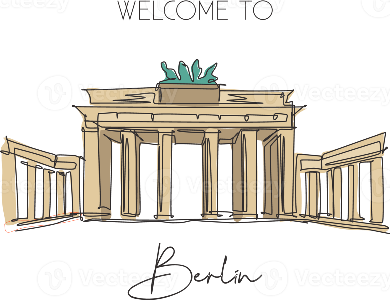 en kontinuerlig linjeritning Brandenburger Tors landmärke. världsikonisk plats i berlin, tyskland. semester semester vägg dekor konst affisch print koncept. moderna en rad rita design vektorillustration png