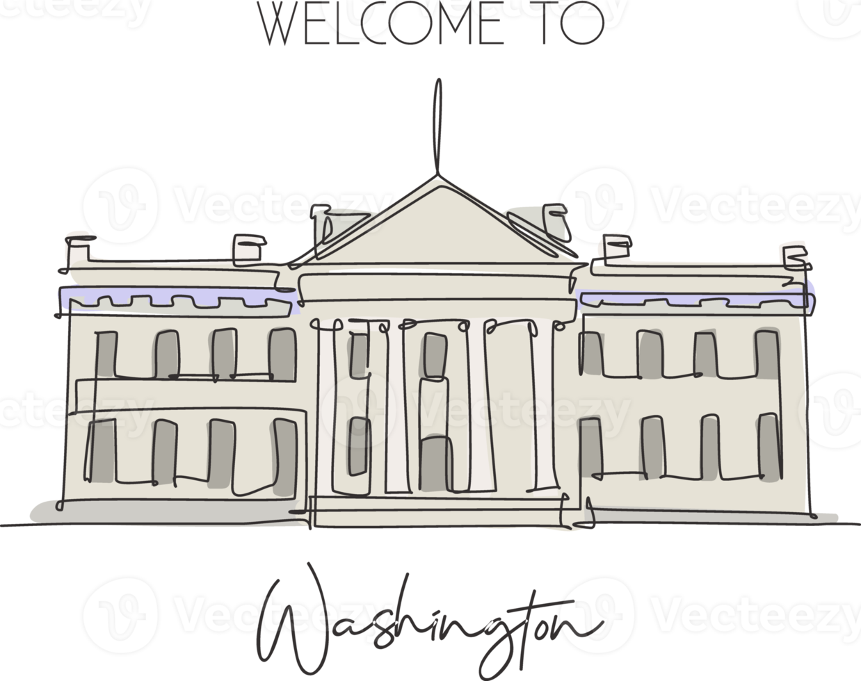 Single continuous line drawing of welcome to White House landmark. Beauty famous place in Washington DC, United States. World travel campaign concept. Modern one line draw design vector illustration png