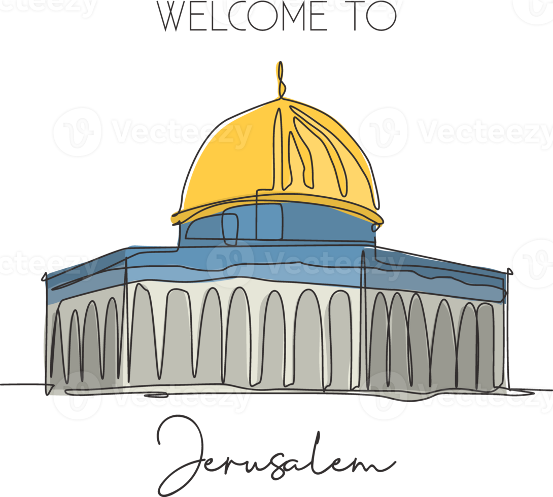 One single line drawing Dome of the Rock, Al Aqsa mosque landmark. Famous iconic in Jerusalem. Tourism postcard home wall decor poster concept. Modern continuous line draw design vector illustration png