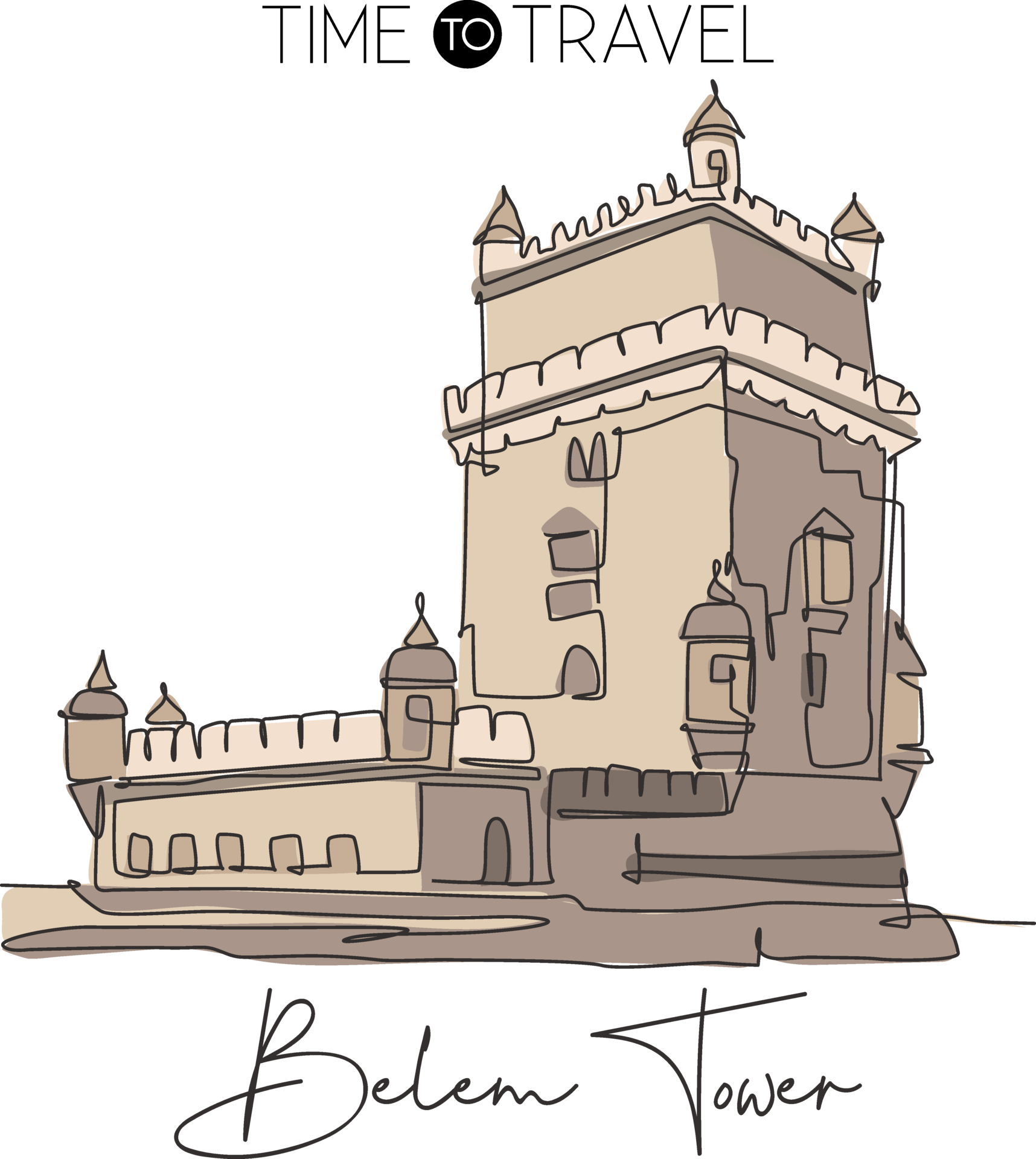 One single line drawing Belem Tower landmark. World famous iconic place