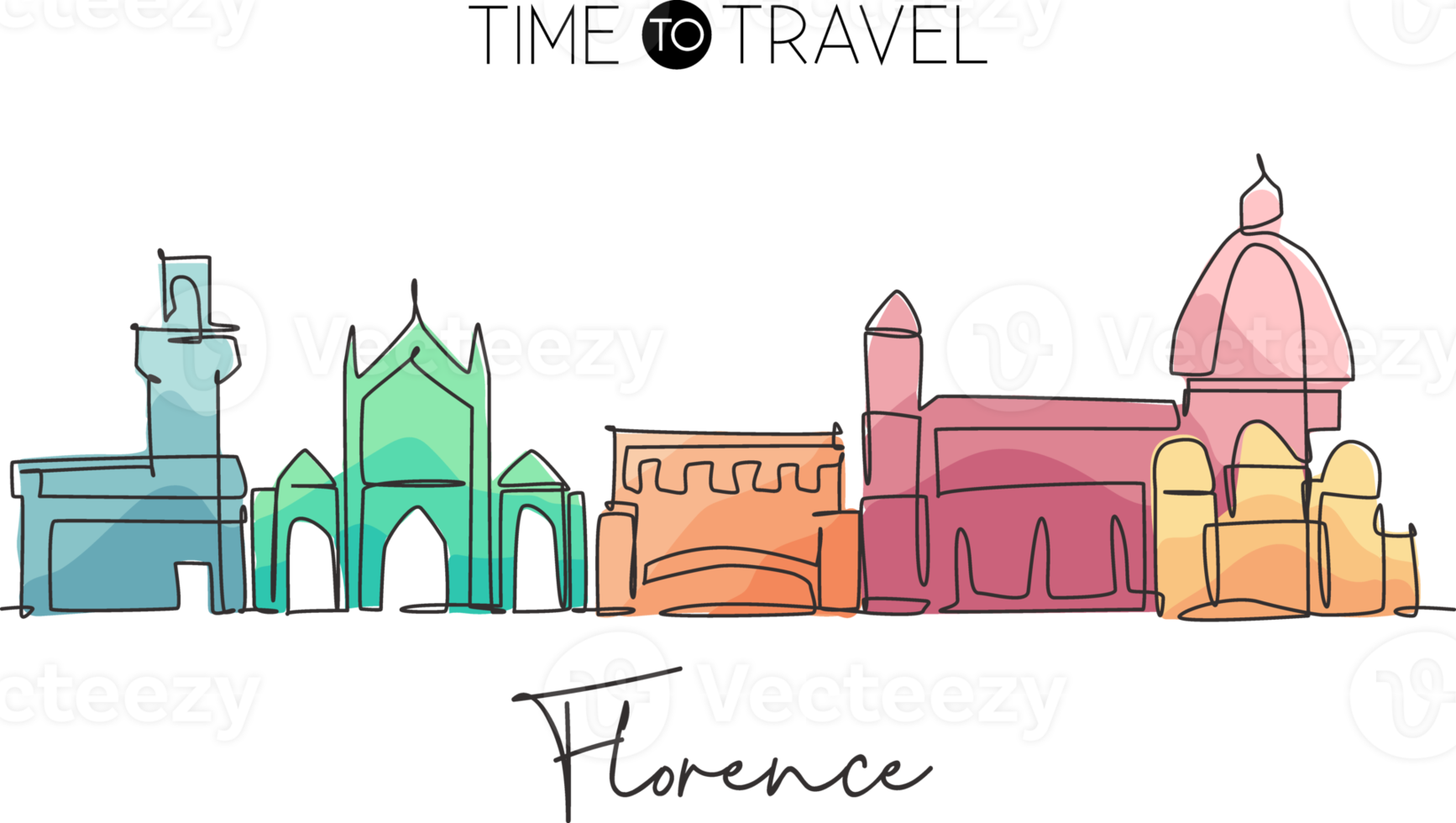 enda kontinuerlig linjeteckning av Florens stadssilhuett, Italien. berömda skyskrapa landskap i världen. världsresor koncept vägg dekor affisch print konst. moderna en rad rita design vektorillustration png