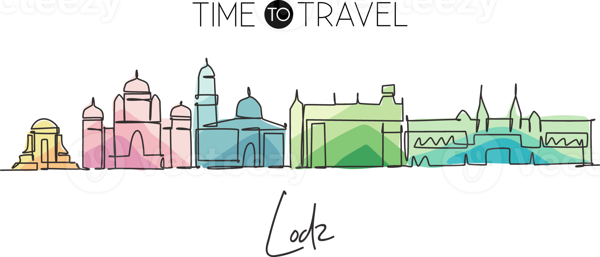 One continuous line drawing of Lodz city skyline, Poland. Beautiful skyscraper. World landscape tourism travel home wall decor poster print concept. Stylish single line draw design vector illustration png