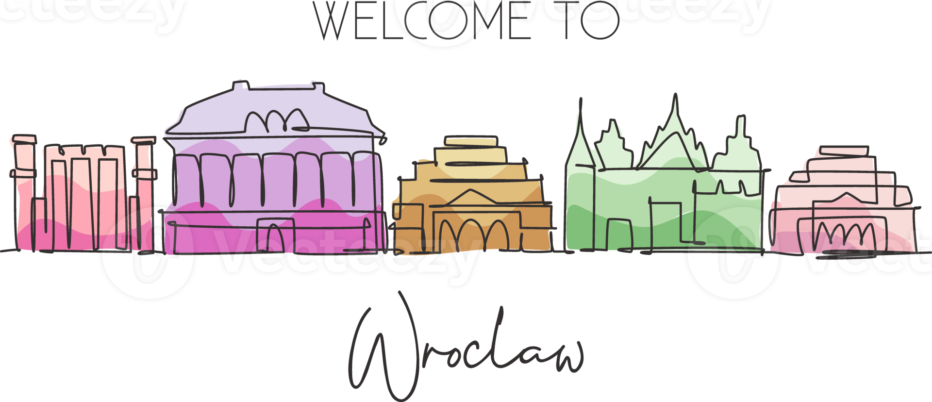 un dessin en ligne continu des toits de la ville de wroclaw en pologne. beau gratte-ciel. monde paysage tourisme voyage vacances décoration murale concept d'affiche. illustration vectorielle de conception de dessin à une seule ligne élégante png