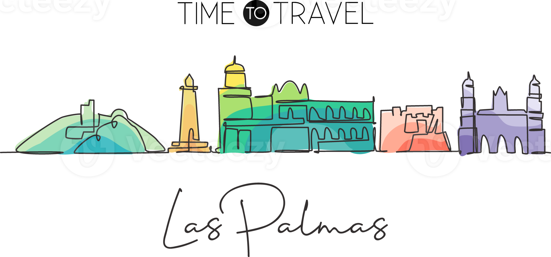 einzelne durchgehende strichzeichnung die skyline der stadt las palmas, spanien. berühmte Wolkenkratzer-Landschaftspostkarte. Weltreise-Home-Wand-Dekor-Poster-Print-Konzept. moderne einzeilige abgehobene betragsdesign-vektorillustration png