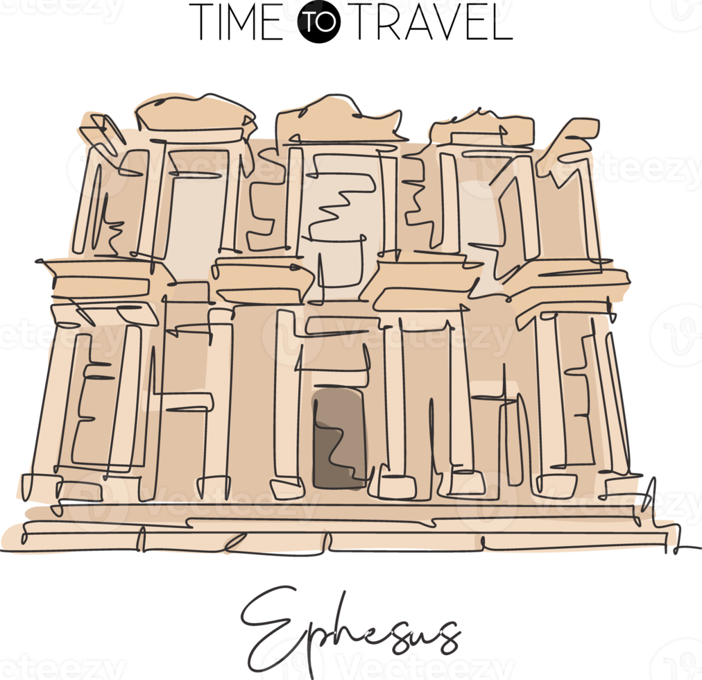 enda kontinuerlig linjeteckning efesos antika grekiska landmärke. skönhet berömd plats i selcuk ismir, Turkiet. världsresor vägg dekor affisch konst koncept. moderna en rad rita design vektorillustration png