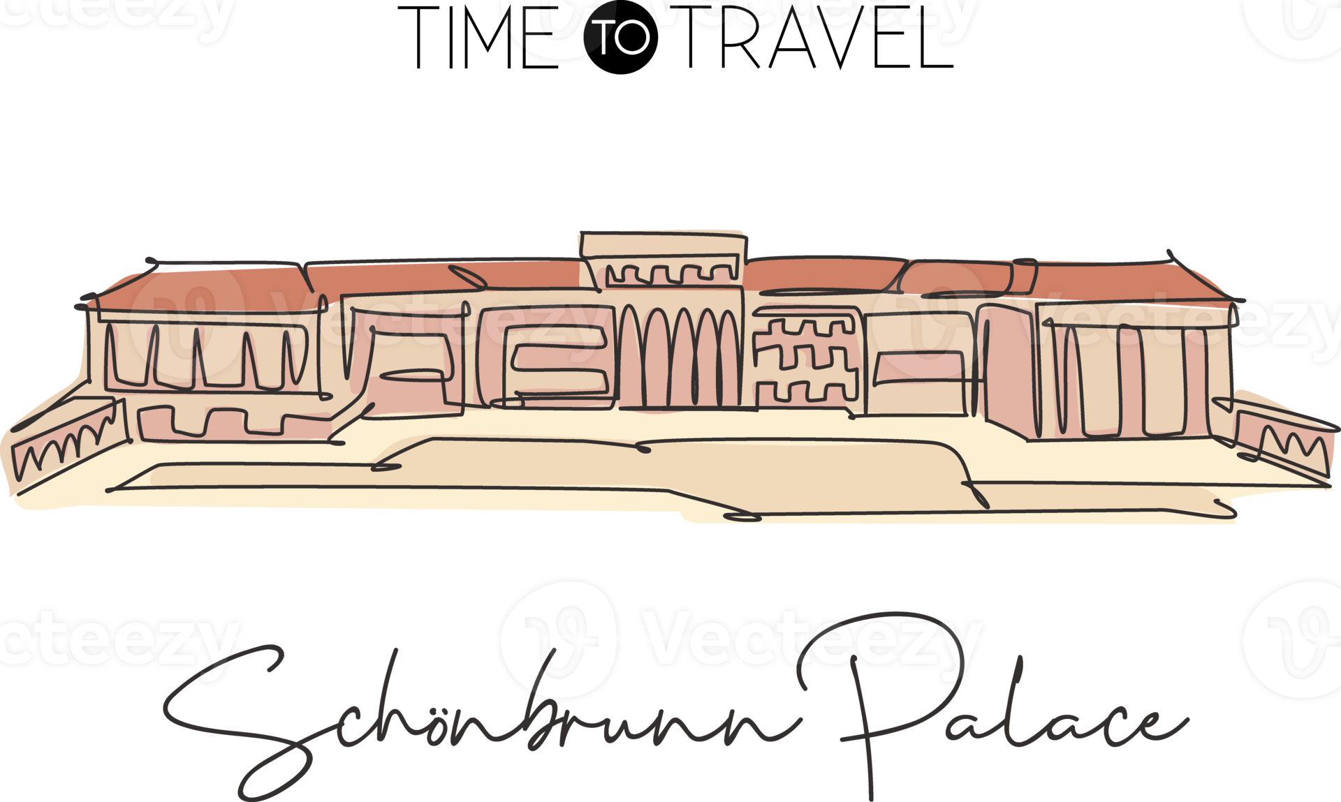 Single continuous line drawing Schonbrunn Palace landmark. Most