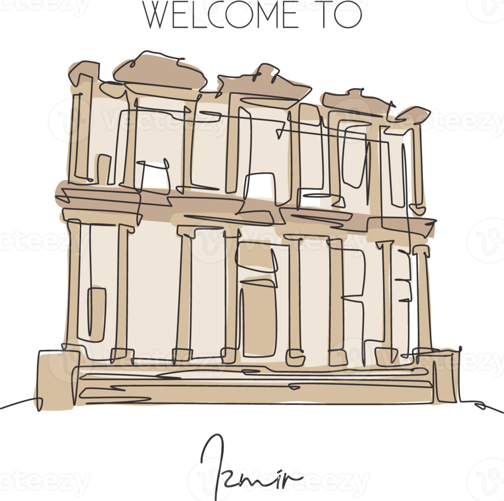 een enkele lijntekening ephesus oude mijlpaal. wereldberoemde plaats in selcuk ismir, turkije. toerisme reizen briefkaart muur decor poster concept. moderne doorlopende lijn tekenen ontwerp vectorillustratie png