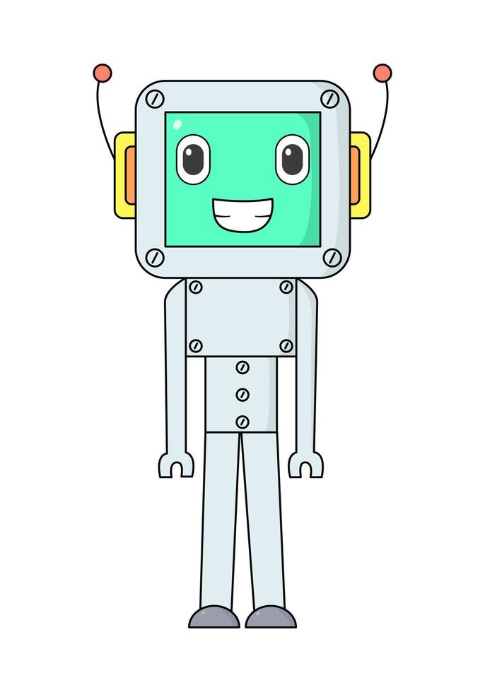 vector illustration of a kawaii robot design, suitable for use for a childern coloring book