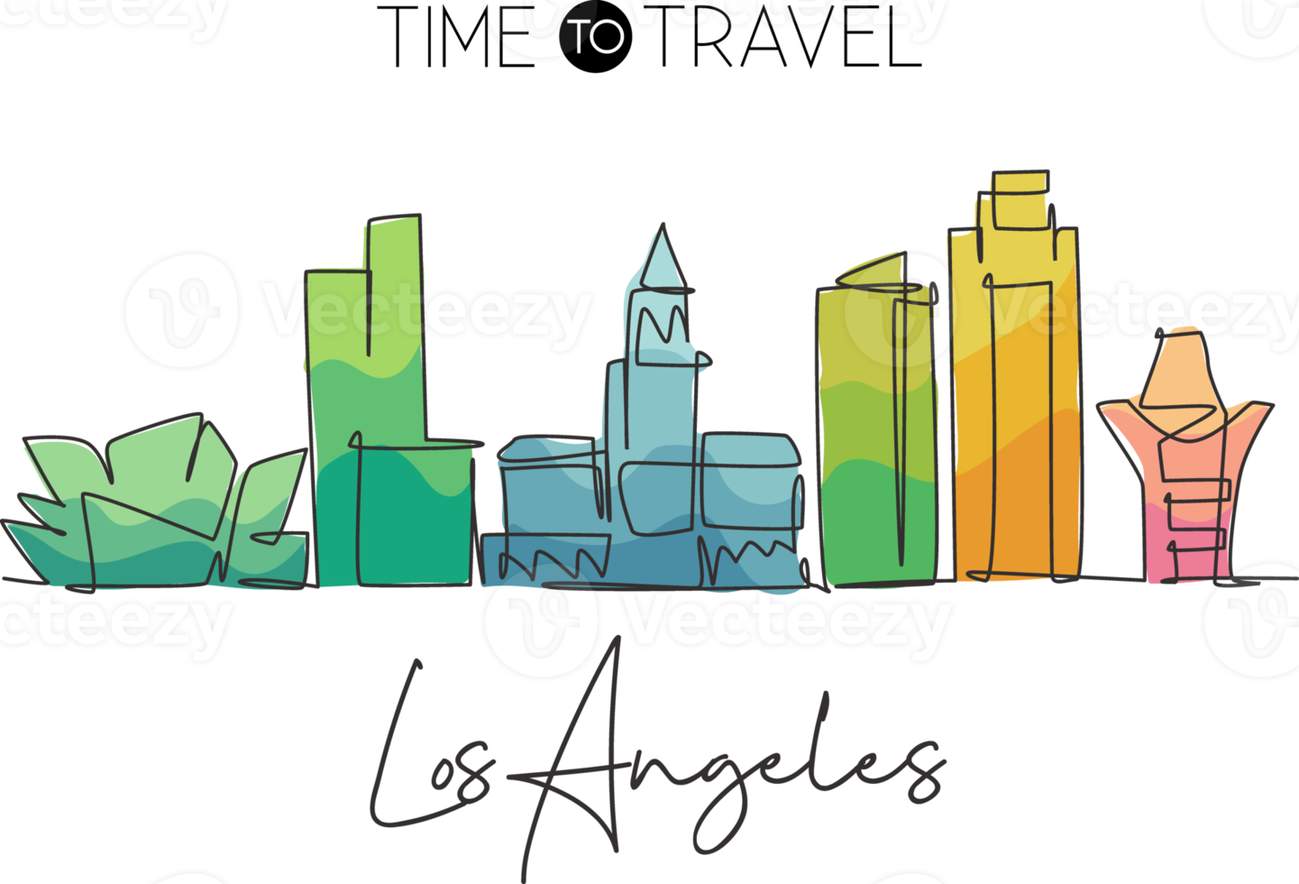 enda kontinuerlig linjeritning av Los Angeles stadssilhuett, USA. berömda stadslandskap. världsresor koncept hem vägg dekor affisch print konst. moderna en rad rita design vektorillustration png
