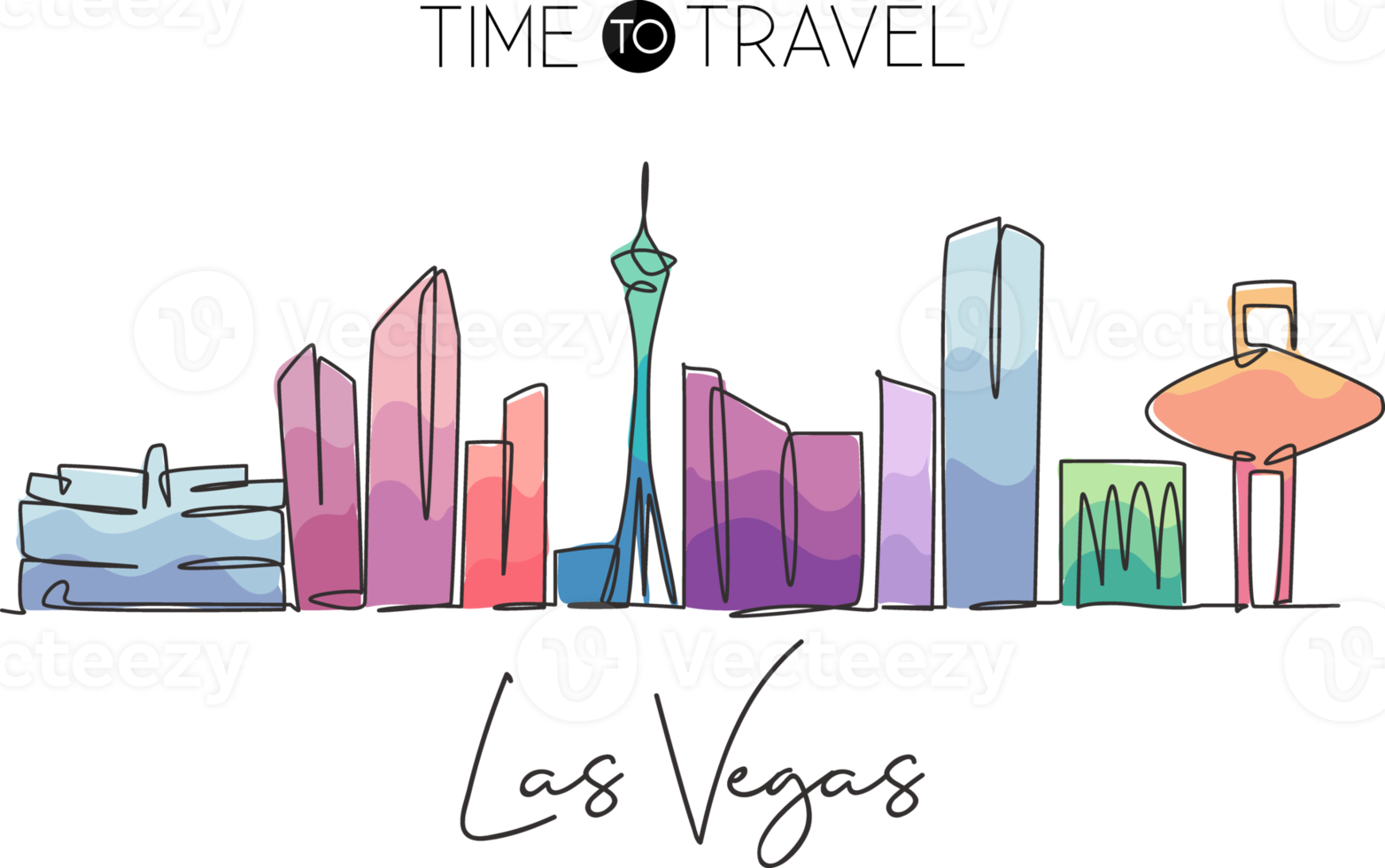 One single line drawing Las Vegas city skyline, United States. Historical landscape. Best holiday destination home wall decor poster print art. Trendy continuous line draw design vector illustration png