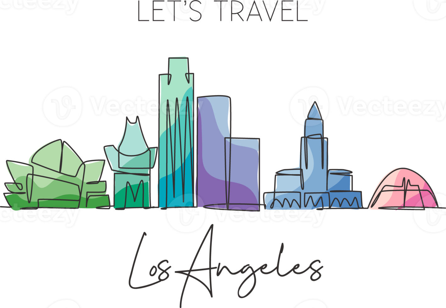 één enkele lijntekening van de skyline van de stad van Los Angeles, Verenigde Staten. historisch stadslandschap in de wereld. beste vakantiebestemming poster. bewerkbare lijn trendy doorlopende lijn tekenen ontwerp vectorillustratie png