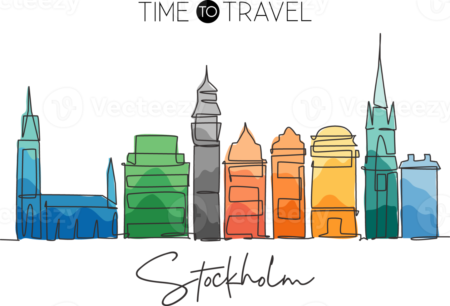 un seul dessin au trait des toits de la ville de stockholm, en suède. paysage de ville historique dans le monde. meilleure destination de vacances. trait modifiable art à la mode ligne continue dessin illustration vectorielle de conception png