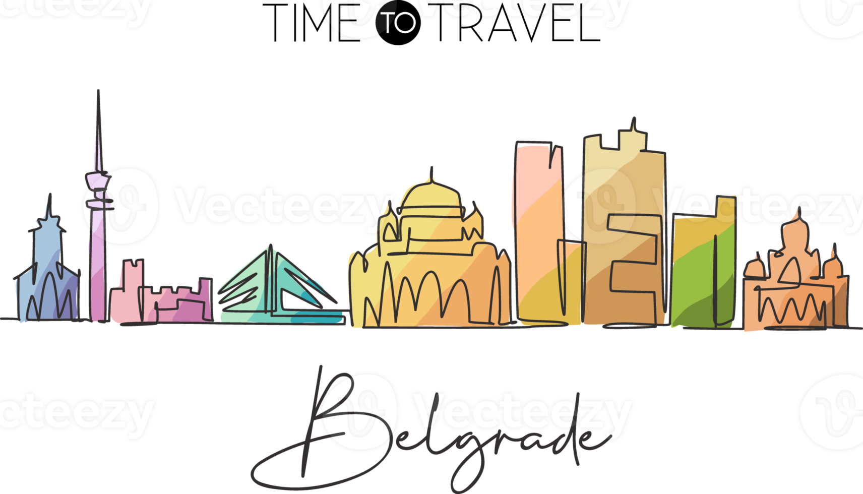 een enkele lijntekening van de skyline van de stad Belgrado Servië. historisch stadslandschap ter wereld. beste vakantiebestemming poster. bewerkbare lijn trendy doorlopende lijn tekenen ontwerp vectorillustratie png
