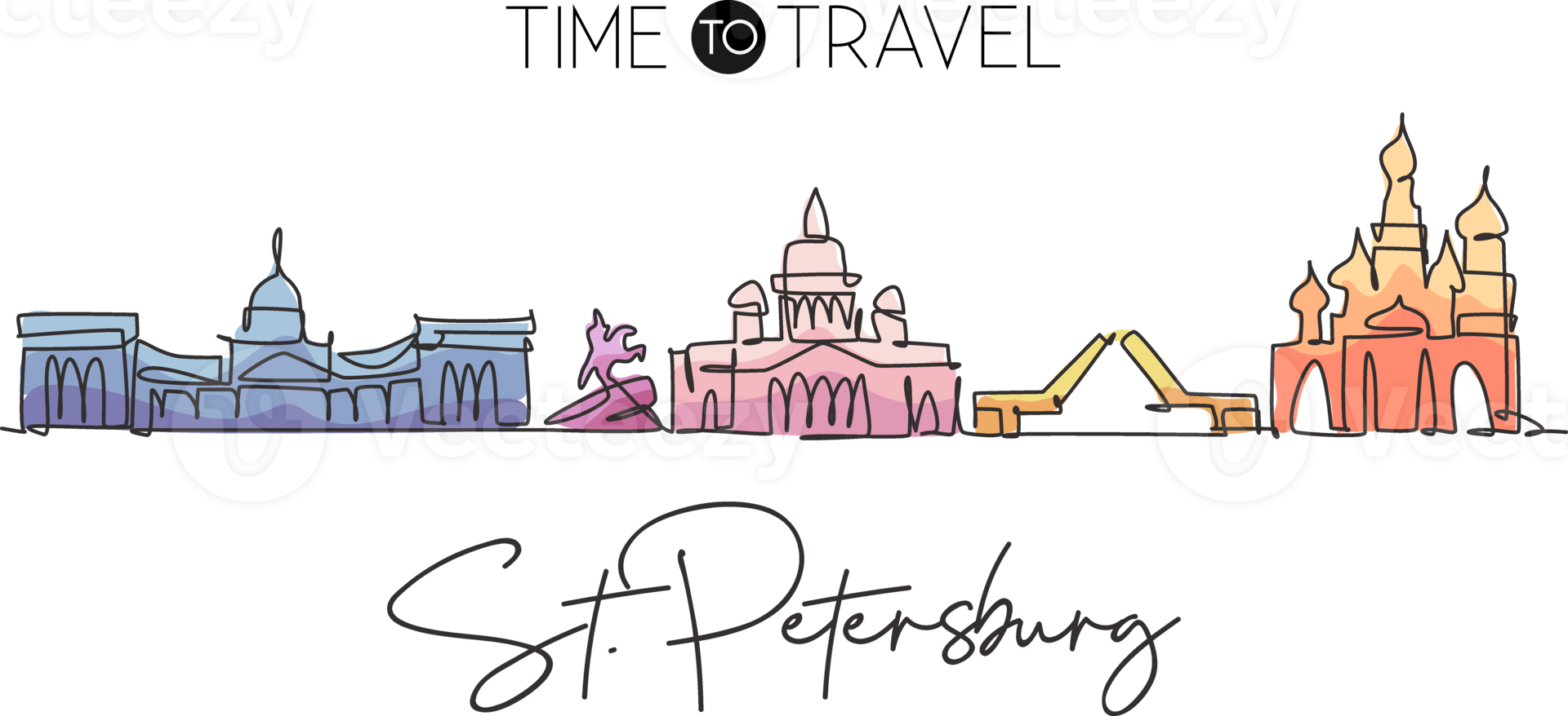 eine einzelne strichzeichnung der stadt st. Skyline von Petersburg, Russland. historische Stadtlandschaft der Welt. bestes urlaubsziel wanddekor poster. trendige Design-Vektorillustration mit durchgehender Linie png