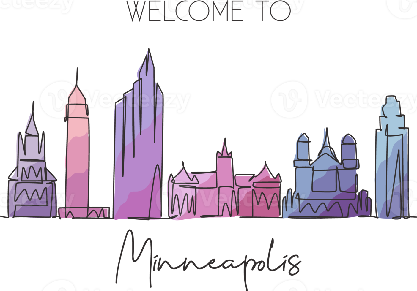 één enkele lijntekening van de skyline van de stad van Minneapolis, Verenigde Staten. historisch stadslandschap. beste vakantiebestemming thuis muur decor poster print kunst. trendy doorlopende lijn tekenen ontwerp vectorillustratie png