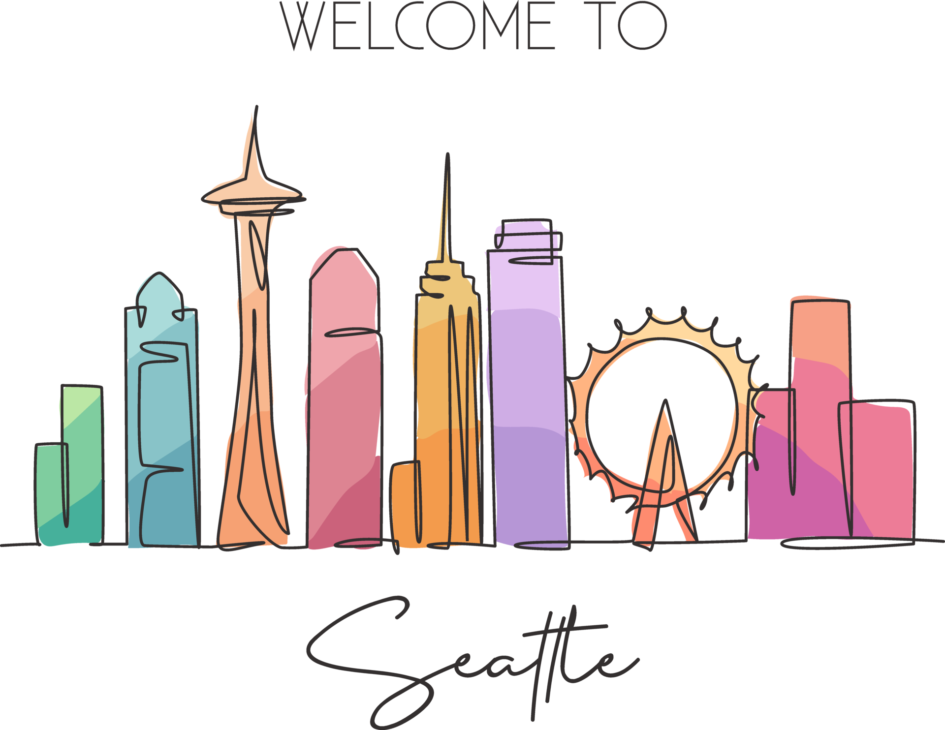 nico Desenho De Linha Cont nua Do Horizonte Da Cidade De Seattle Eua nico-desenho-de-linha-cont-nua-do-horizonte-da-cidade-de-seattle-eua