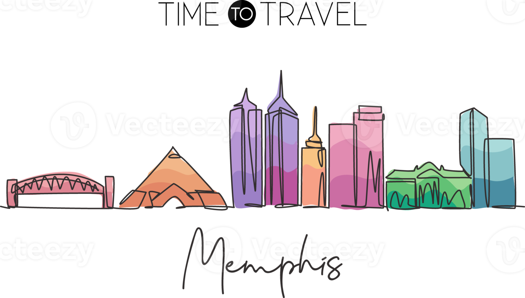en enda linjeritning av memphis stadssilhuett, USA. historiska stadslandskapet i världen. bästa semestermålet. redigerbara stroke trendiga kontinuerlig linje rita design vektorillustration png
