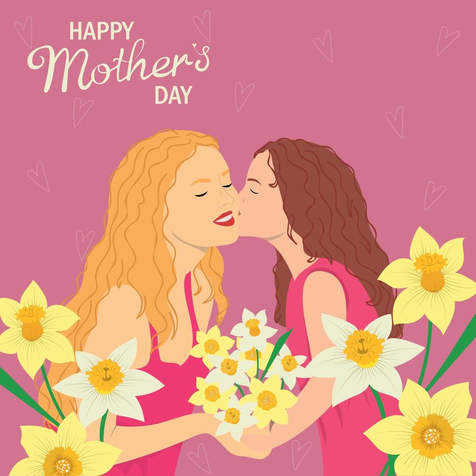 Mother's day greeting card with daughter vector