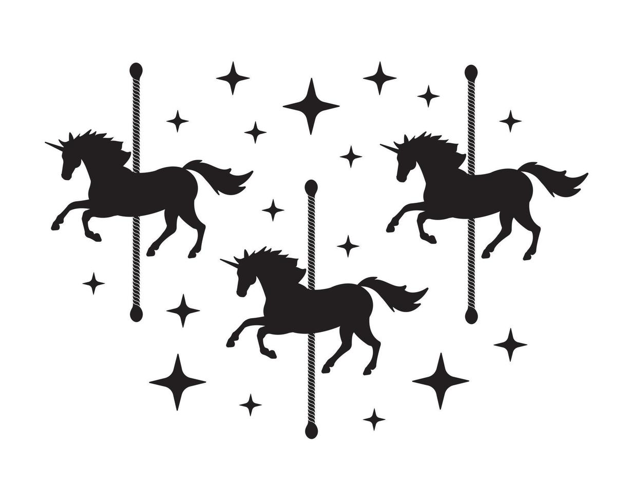 Vector black unicorn carousel silhouette with star