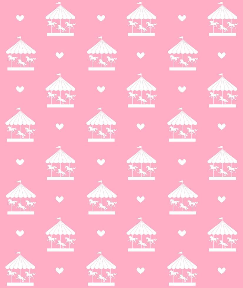 Vector seamless pattern of white carousel on pink
