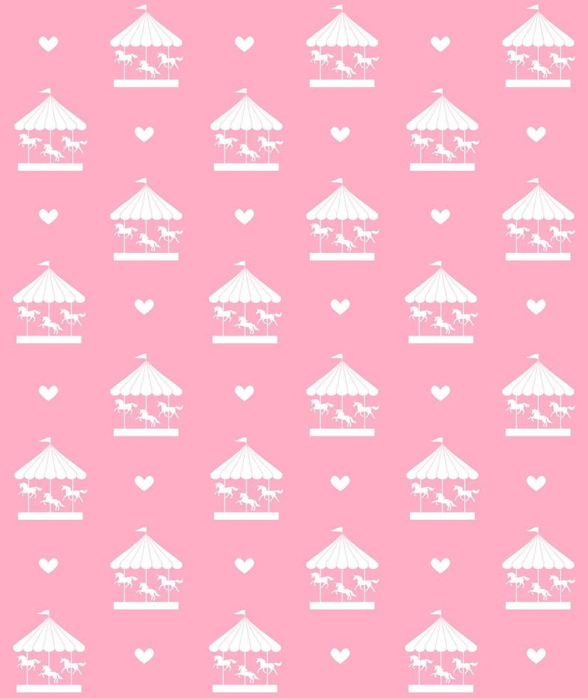 Vector seamless pattern of white carousel on pink