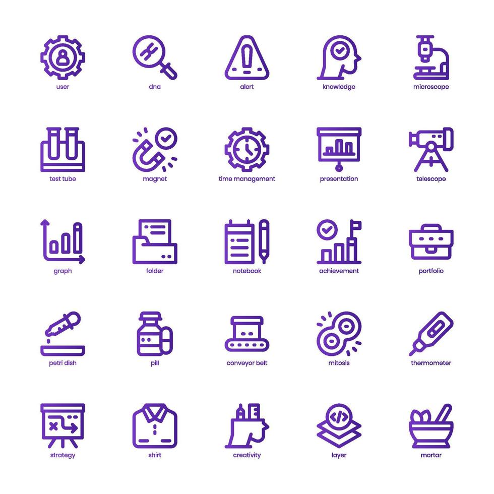 Research and Development Icon pack for your website design, logo, app, and user interface. Research and Development Icon basic line gradient design. Vector graphics illustration and editable stroke.