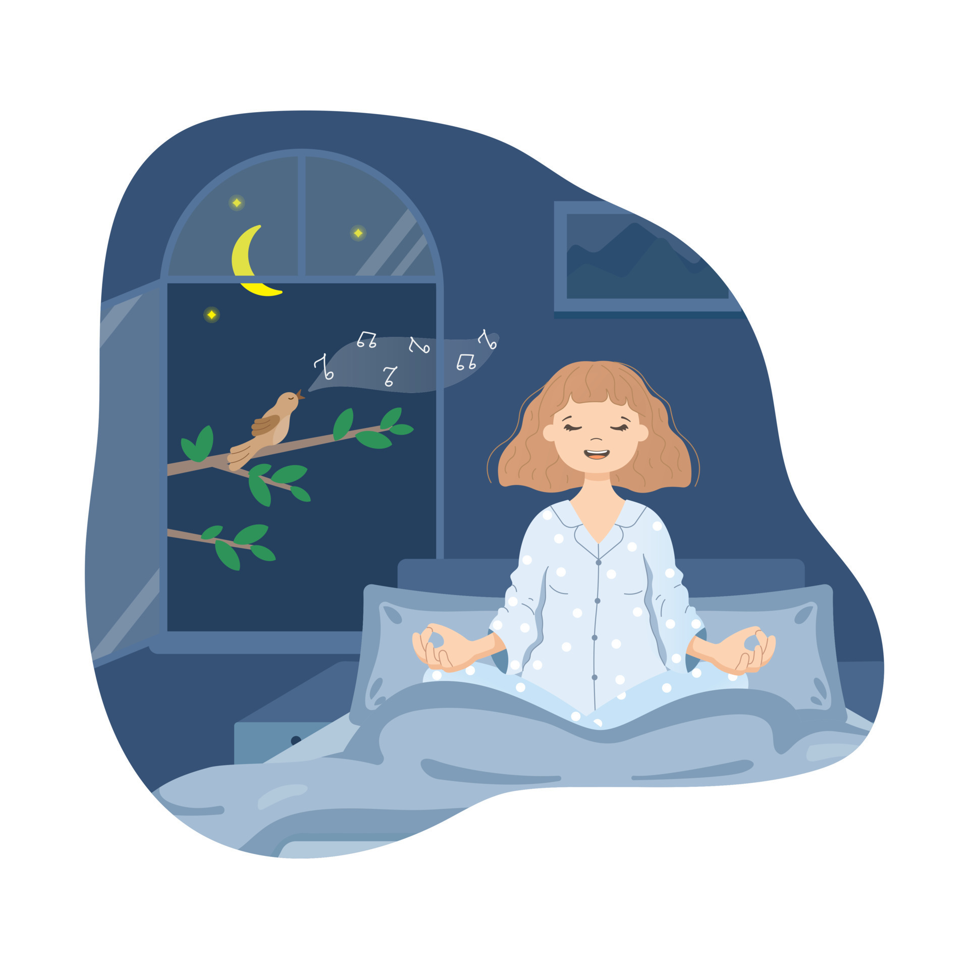 A girl listens to the nightingale singing to calm herself down before