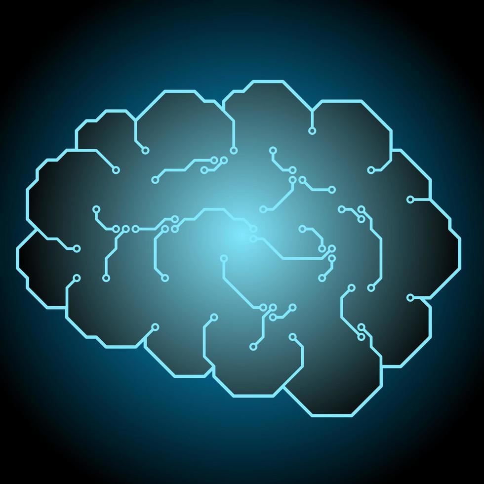 Brain artificial intelligence vector illustration. Glowing blue brain shape of circuit. System artificial brain for graphic resource of technology, futuristic, computer, cyber and science