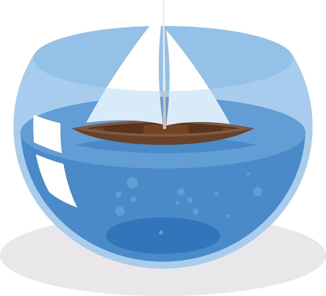 Vector Image Of A Tiny Boat In An Aquarium