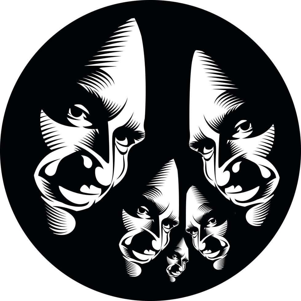 Silhouette Of Mysterious Faces On Black Background vector