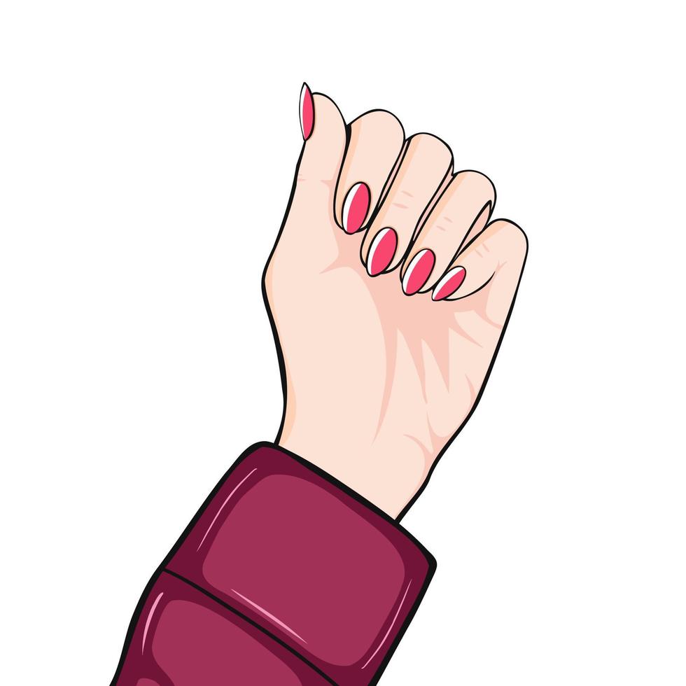 Hand with beautiful nails, manicure. Illustration for printing, backgrounds and packaging. Image can be used for greeting cards, posters, stickers and textile. Isolated on white background. vector