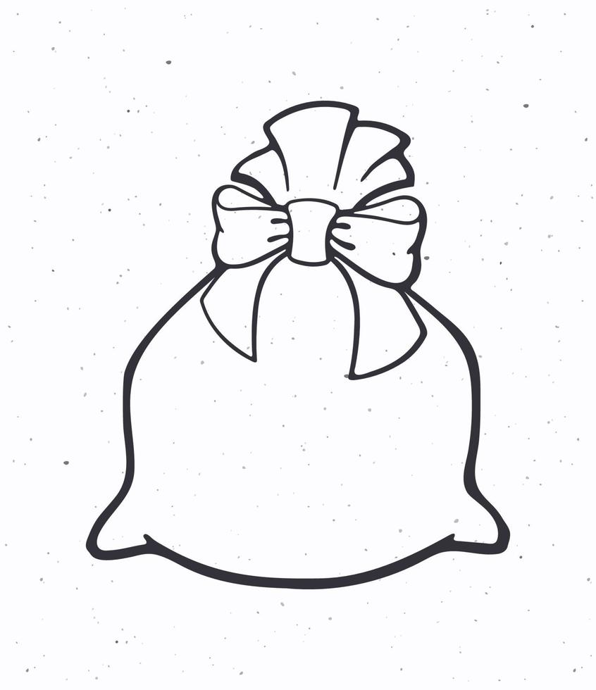 Hand drawn doodle illustration of bag full of gifts with ribbon vector