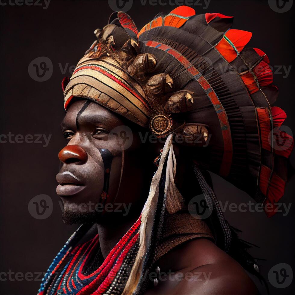 Portrait realistic graphics of an African man with strong facial features in national clothes - image photo