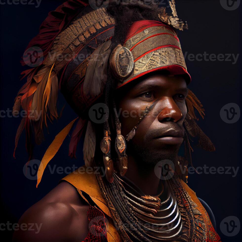 Portrait realistic graphics of an African man with strong facial features in national clothes - image photo