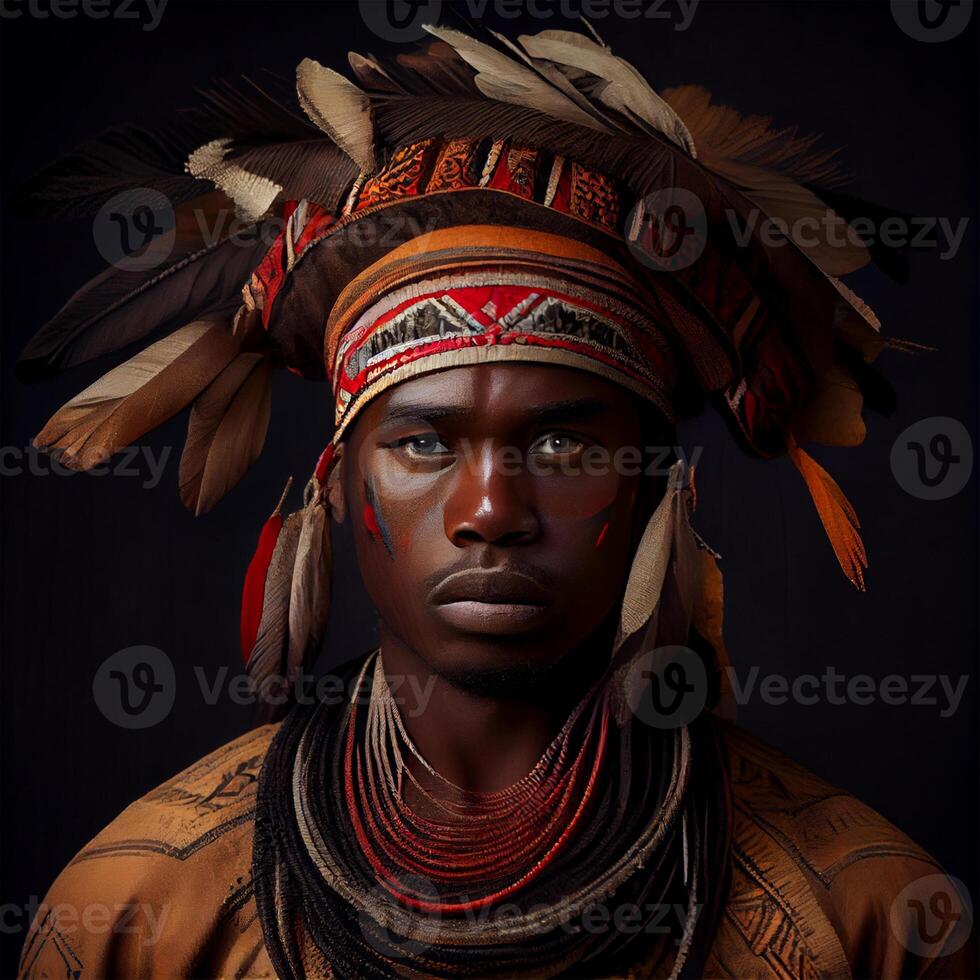 Portrait realistic graphics of an African man with strong facial features in national clothes - image photo