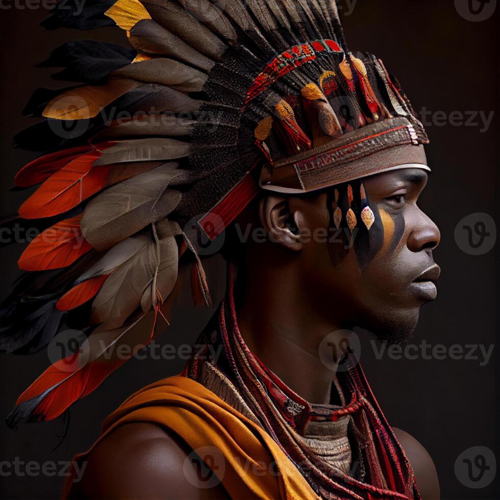 Portrait realistic graphics of an African man with strong facial features in national clothes - image photo