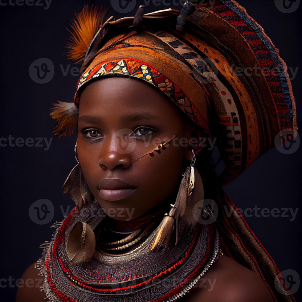 Portrait realistic graphics of an African woman with strong facial features in national clothes - image photo