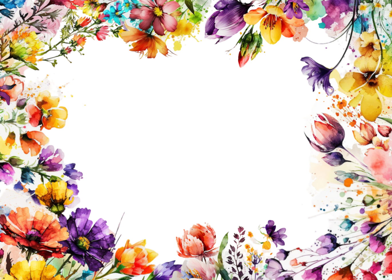 Colorful flowers frame for card design png