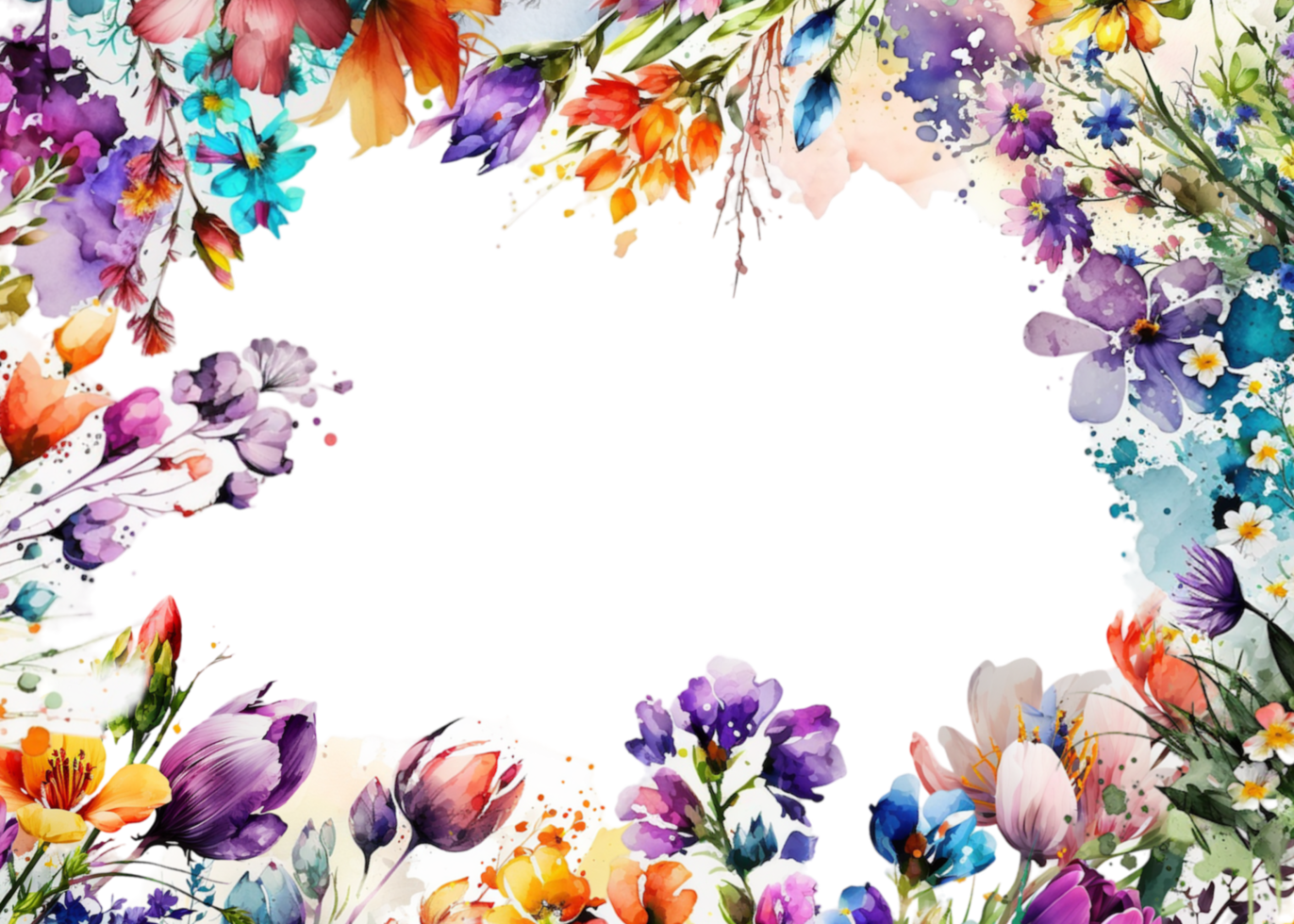 Colorful flowers frame for card design png